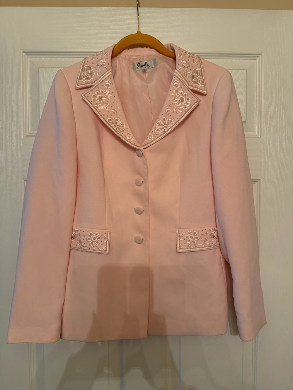 Emily Designs Soft Pink Embroidered Collar Blazer